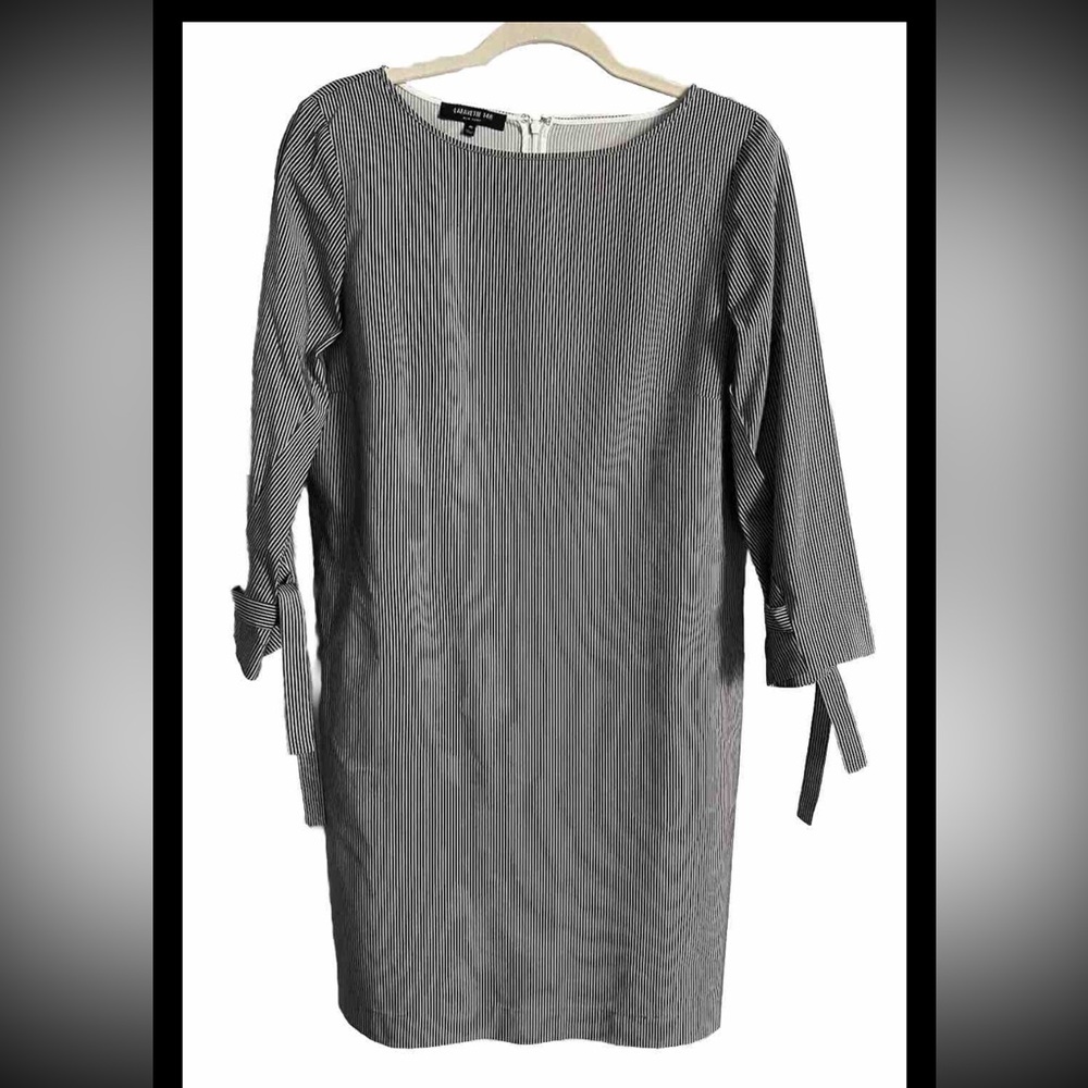 LAFAYETTE 148 New York 3/4 Sleeve Shift Dress Pockets Striped Medium WORN ONCE
